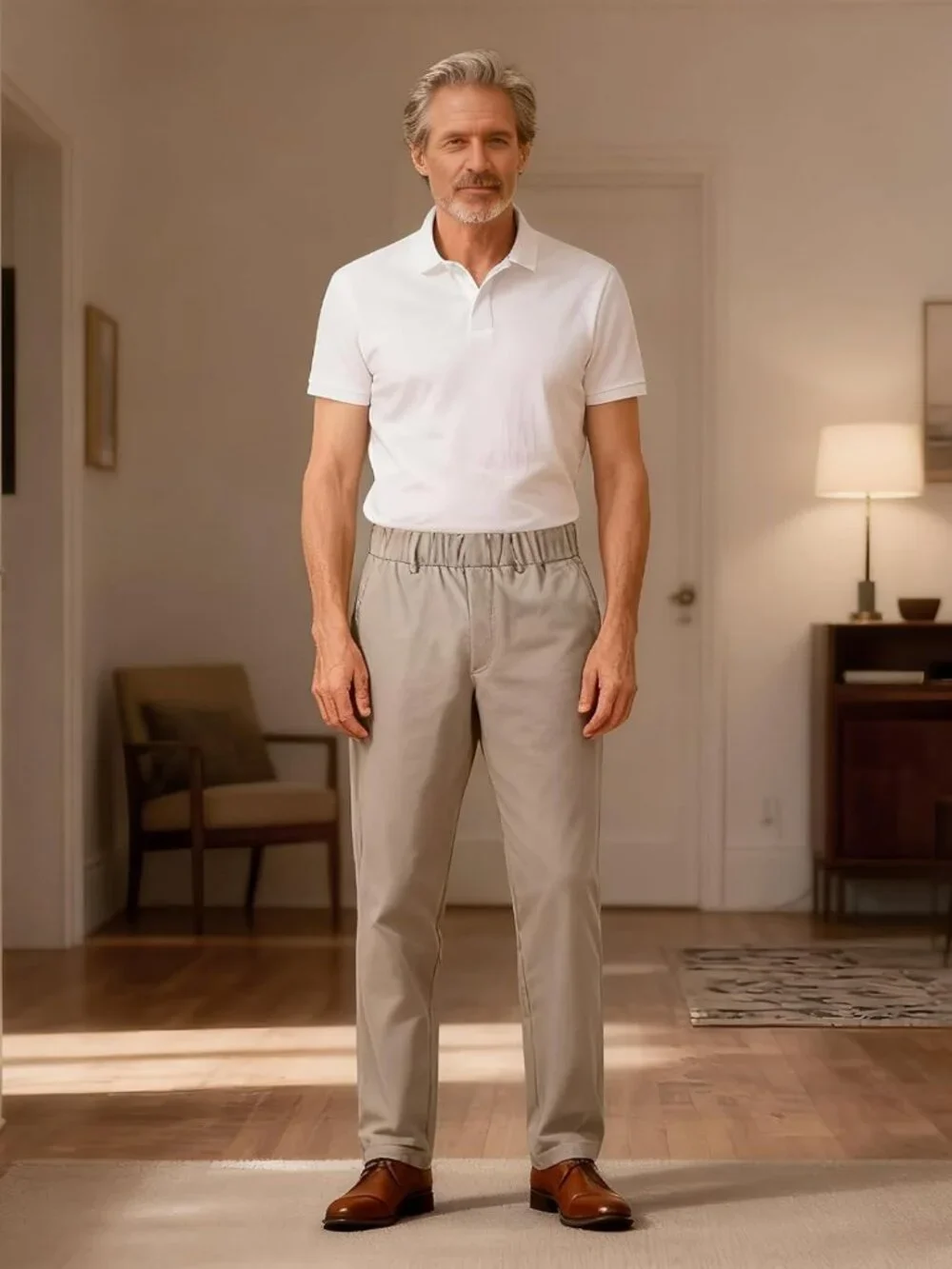 Men's Cotton Relaxed Fit Twill Pants with Full Elastic Waist - Comfortable